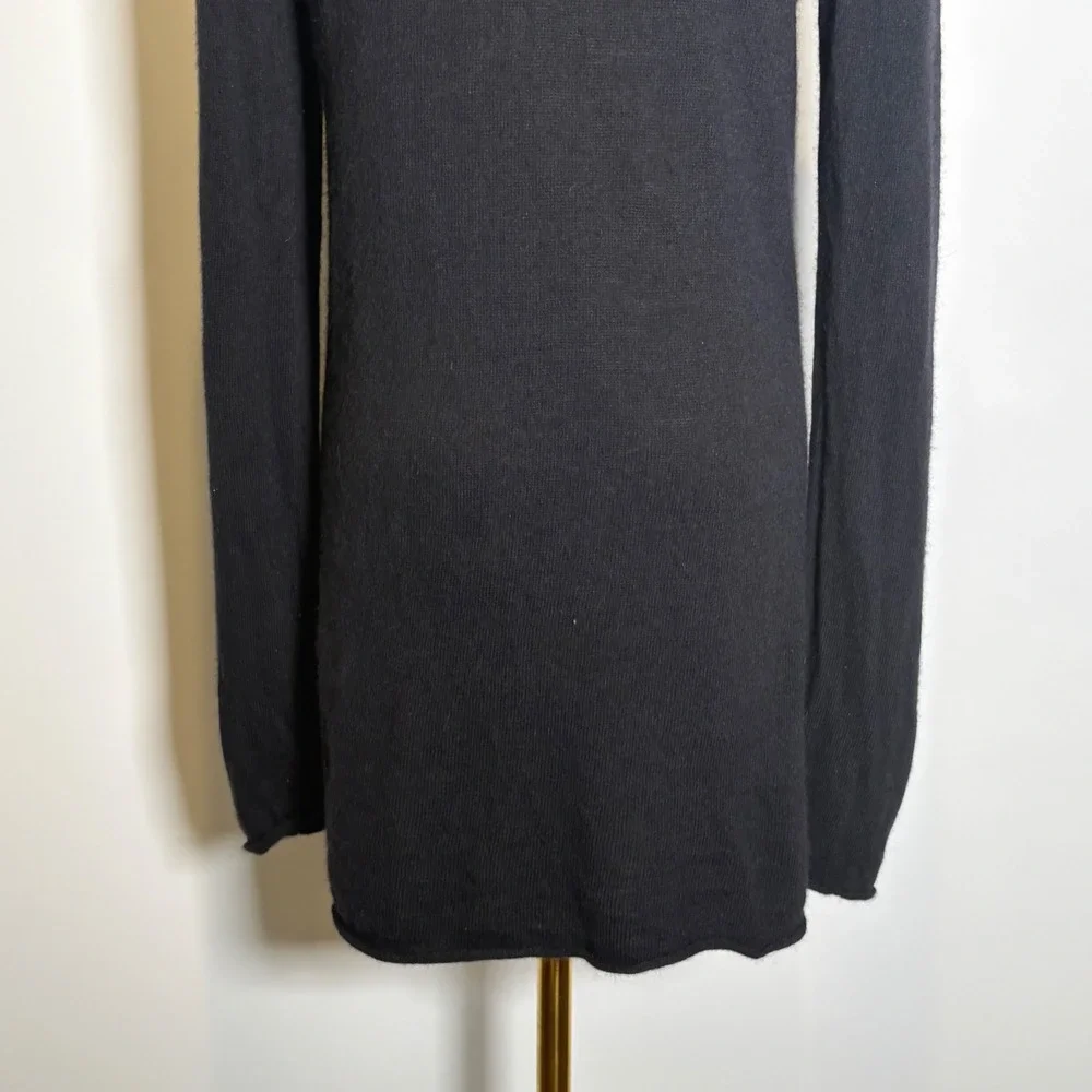 Tory Burch Black Wool Beaded Tunic Sweater Split Neck Baguette Beads Medium